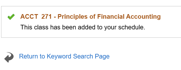 confirmation message saying that the class has been added