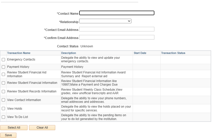 share information selection page