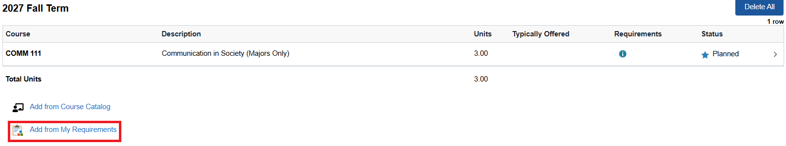 Add from my Requirements button highlighted in bottom left