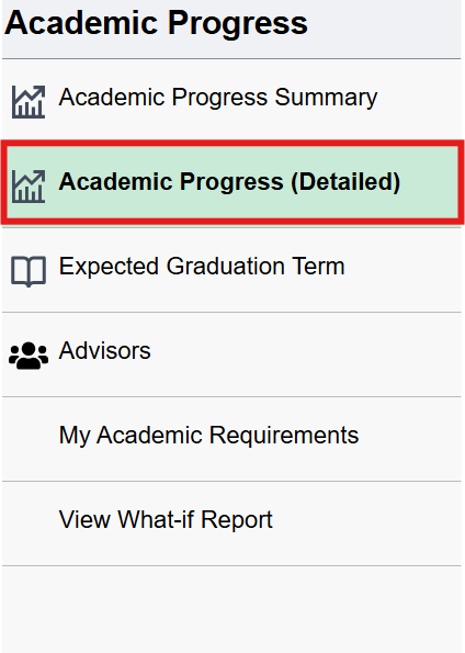 Academic Progress (Detailed) highlighted in left hand menu