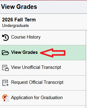 view grades selected in left hand menu