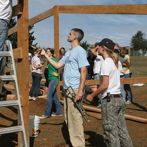 Students working on a service project