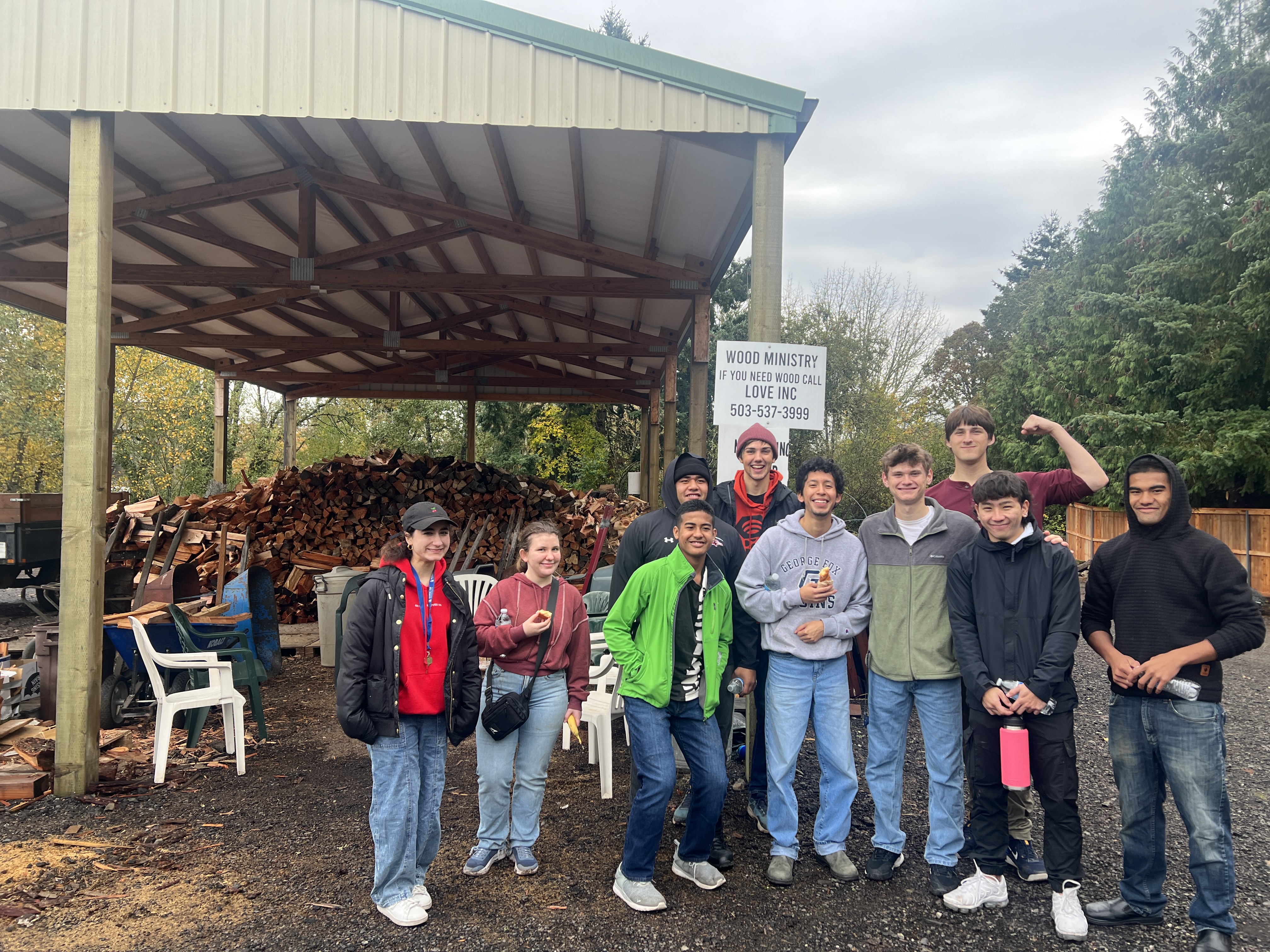 Students do yard work