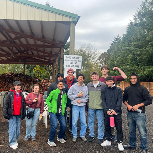 Students do yard work