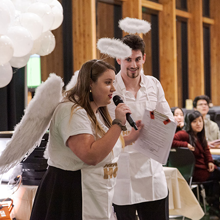 Student emcees at one of the student life events