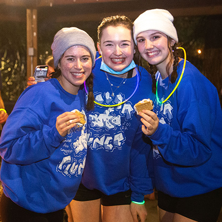 Students enjoying s'mores after the Polar Plunge