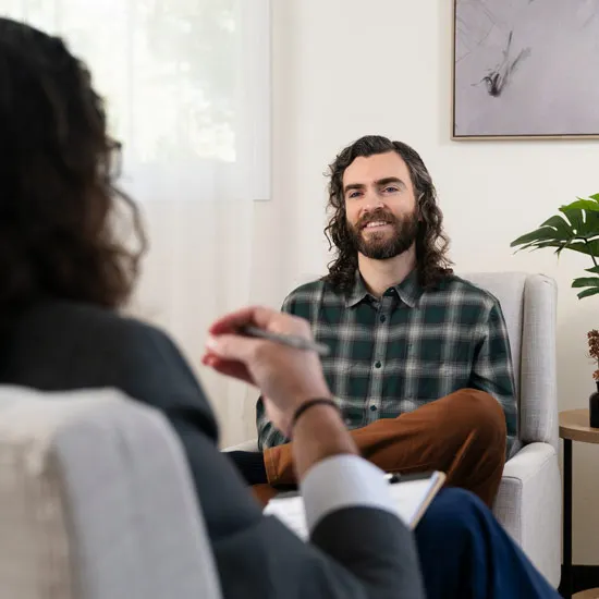 Two grad students do a mock psychiatric session