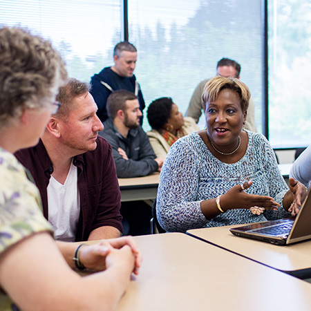 Portland Seminary students having a discussion during class