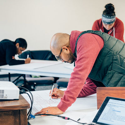 a seminary student writing